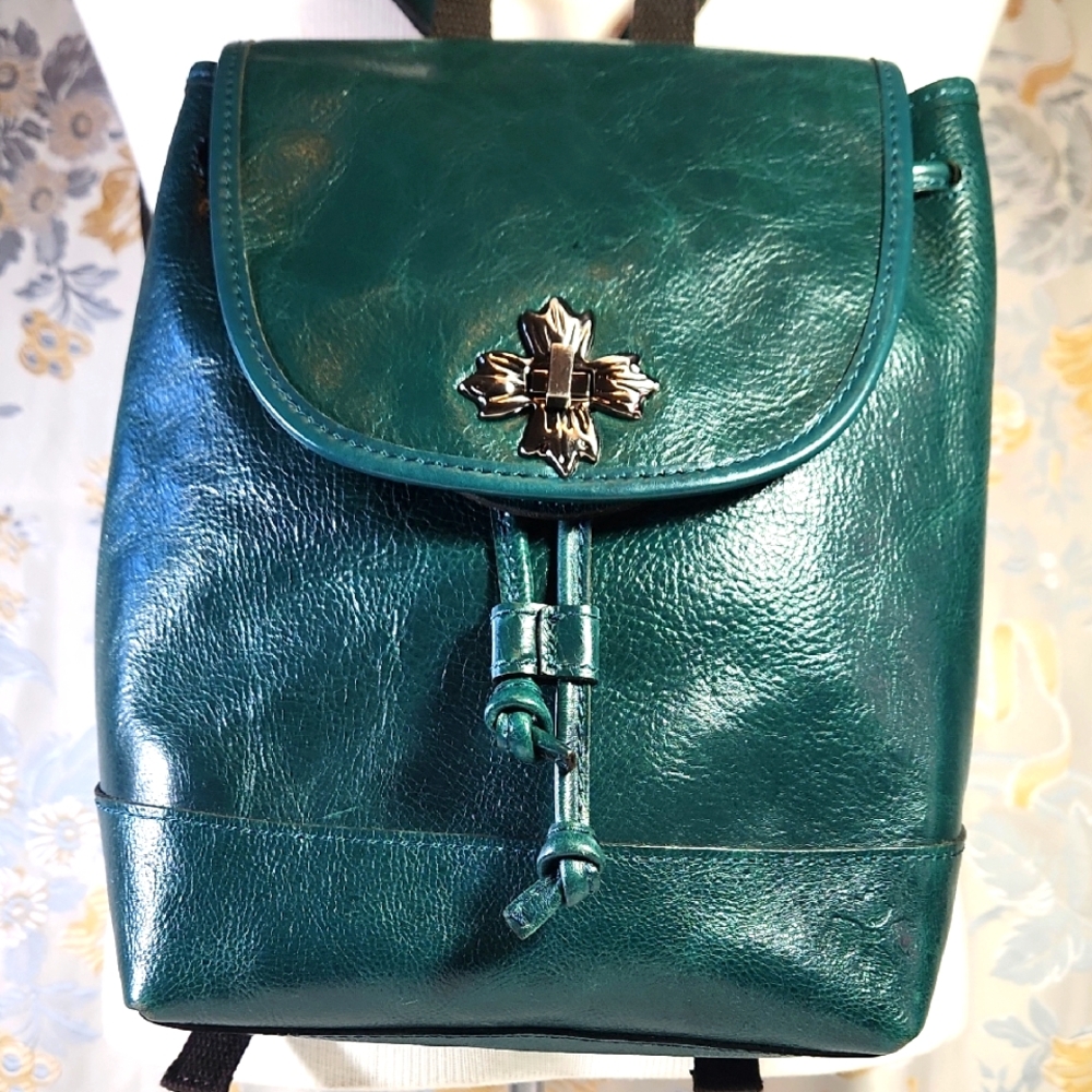 Patricia Nash Seluci Blue Coral Green Leather Backpack Nwt
